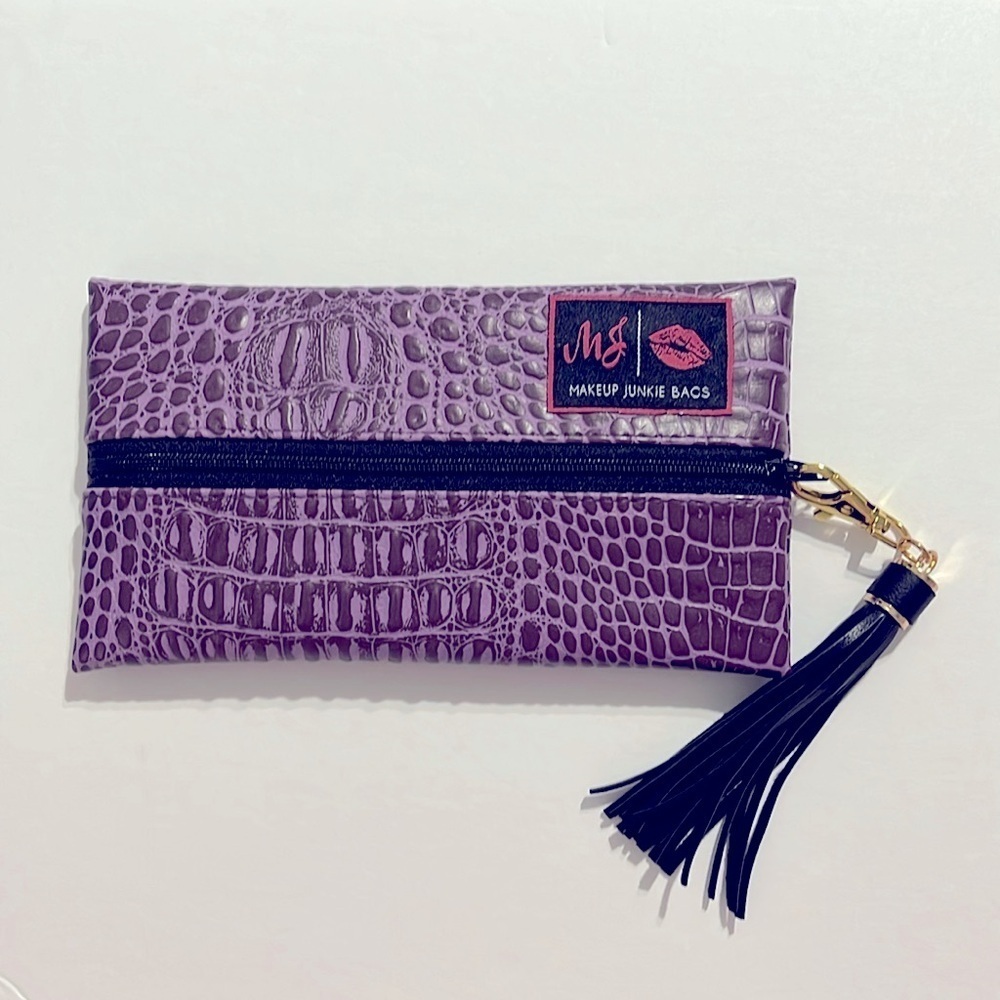 Makeup Junkie Bag - Purple Crocodile Embossed Clutch